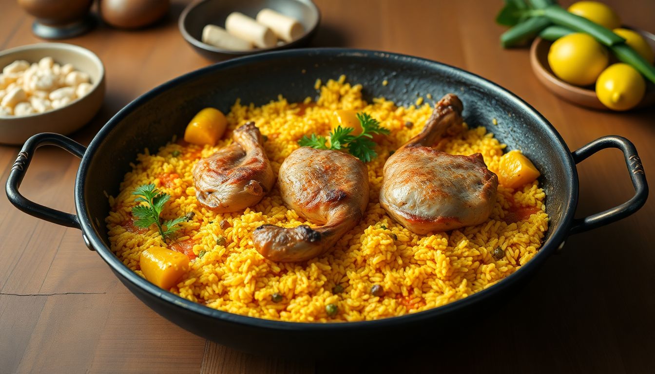 paella valenciana autêntica com socarrat no fundo da paellera - imagem 1