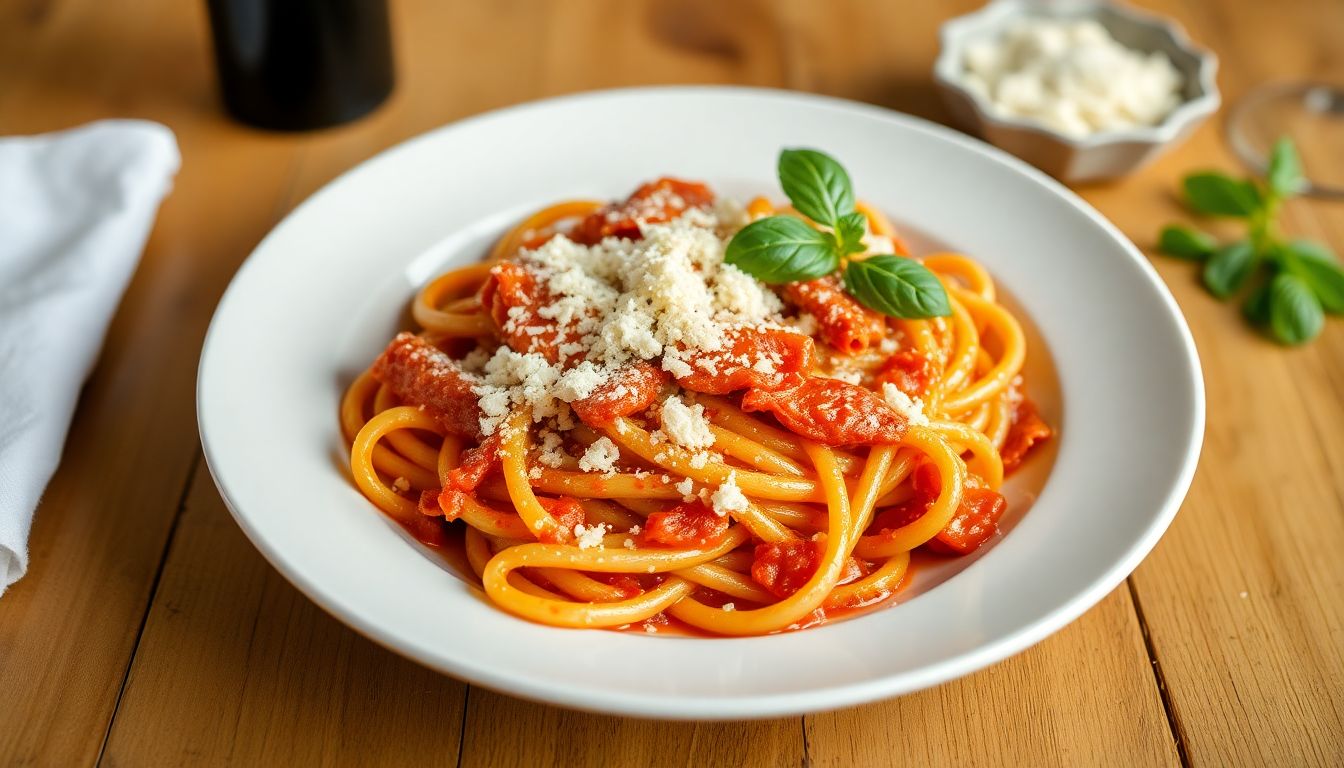 Rigatoni all'Amatriciana Autêntica: Guanciale e Pecorino - imagem 1