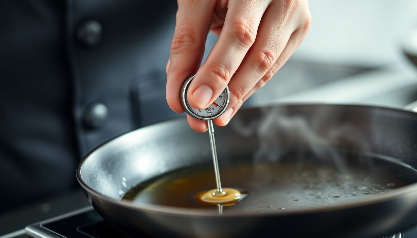 termômetro medindo temperatura do óleo para churros