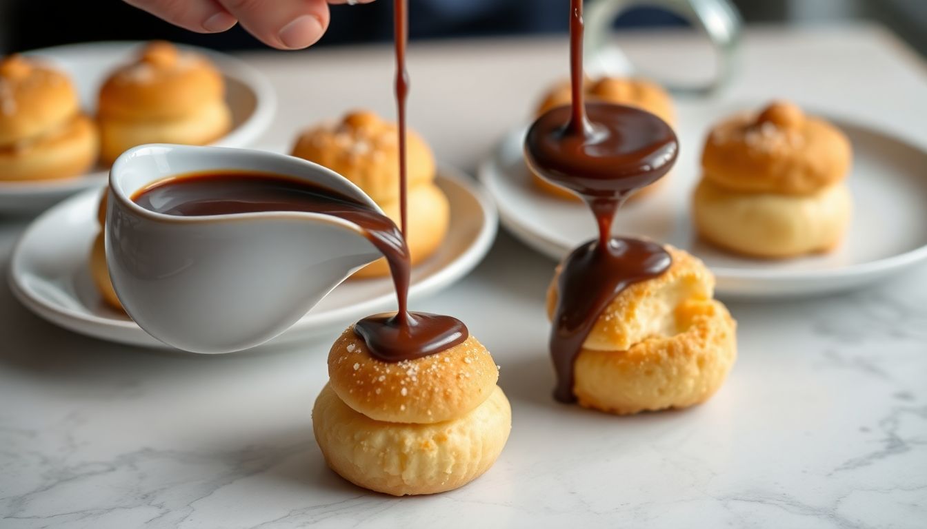 Profiterole Calda Chocolate: Serviço Perfeito na Mesa - imagem 1