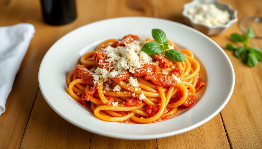 Rigatoni all’Amatriciana Autêntica: Guanciale e Pecorino